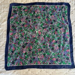 Vintage 100% Silk Scarf by Anne Fogarty 20x20” Floral Print Blue Border